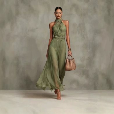 Resort-style Waist-cinching Figure-flattering Pleated Dress