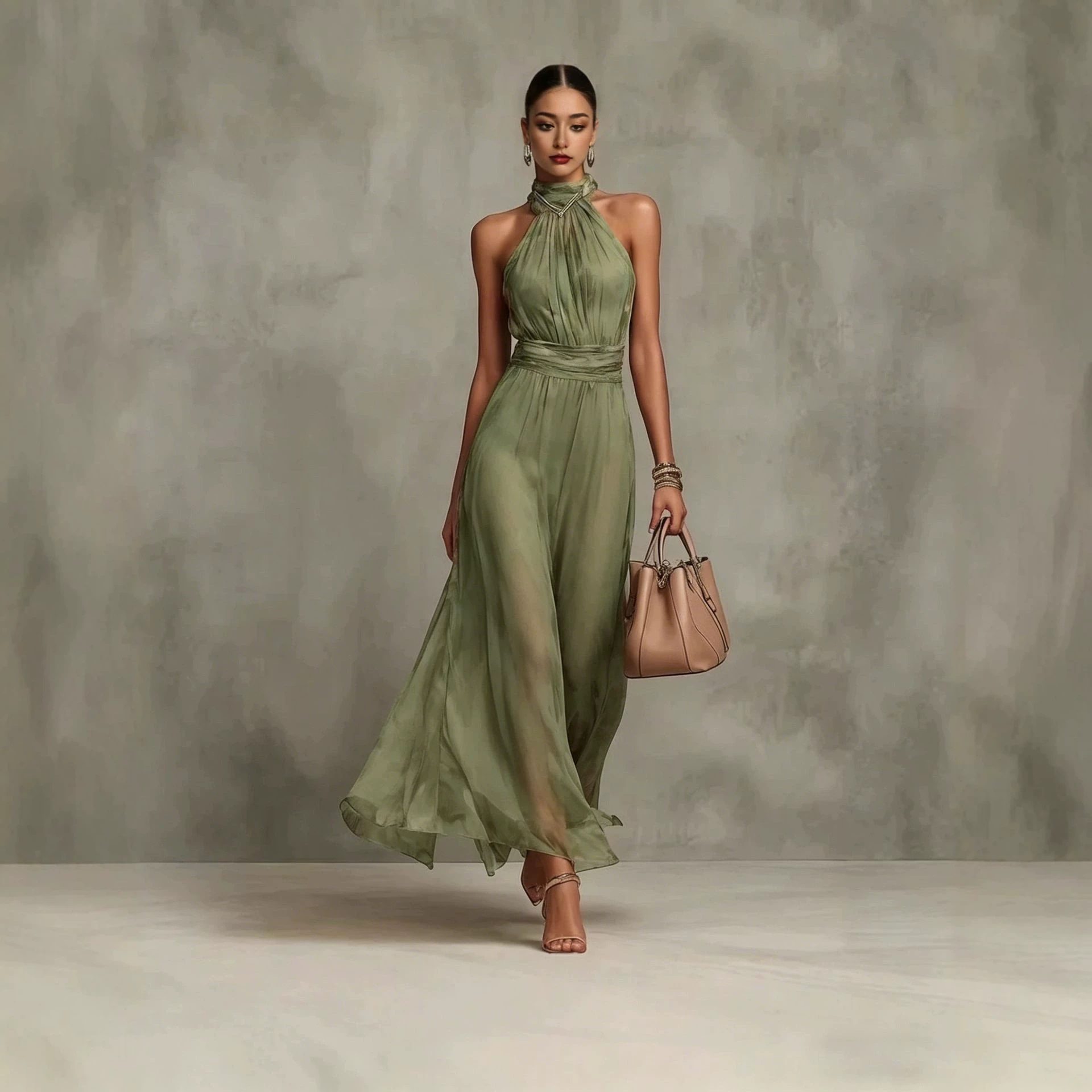 Resort-style Waist-cinching Figure-flattering Pleated Dress