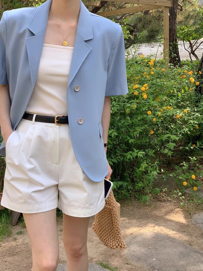 Single-breasted Two-button Relaxed-fit Versatile Casual Short-sleeve Blazer - Image 4