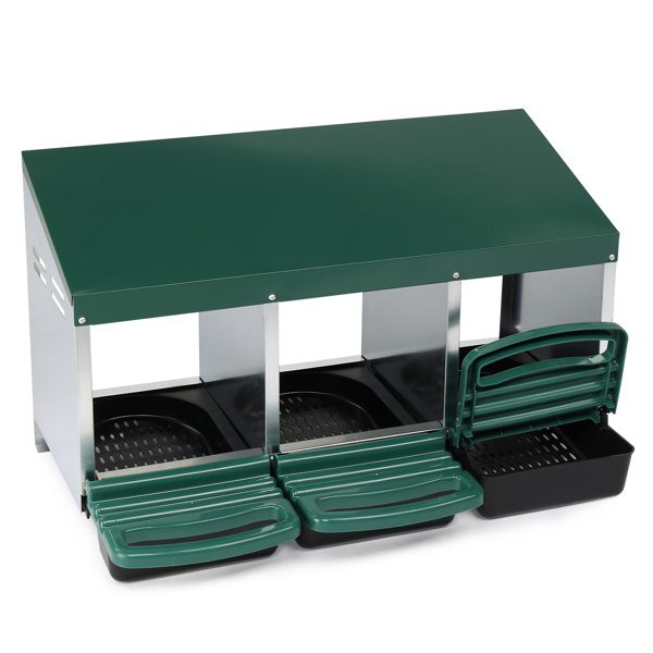 3 Compartment Roll Out Chicken Nesting Box With Plastic Basket, Egg Nest Box Chicken Laying Box Hens Chicken Coop Box, Green - Image 6