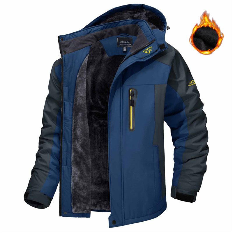 Winter Hooded Jacket Fashion Casual Warm Fleece Coat Windproof Rainproof Parka Windbreaker Men's Top - Image 5