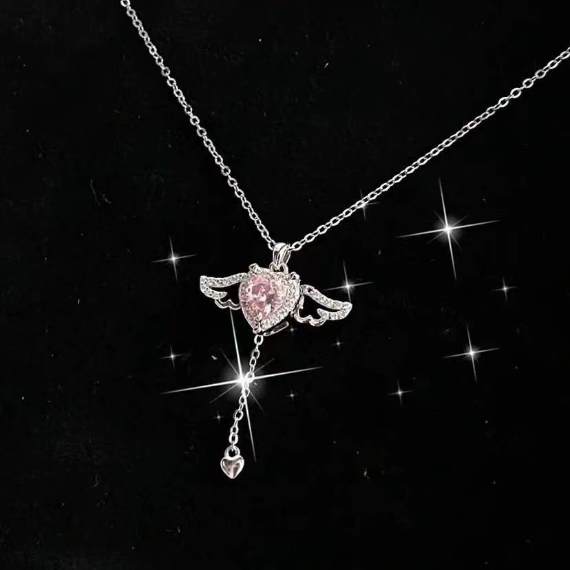 Moving Cupid Heart Angel Wings Tassel Necklace With Crystal Clavicle Chain Women Jewelry Gift Valentine's Day - Image 6