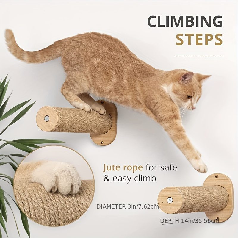 Wall Cat Tree - Space-Saving, Versatile Indoor Activity Center With Sisal Rope Scratching Board, Wooden Furniture, And Climbing Tube For Large And Small Cats - Perfect For Indoor Spaces - Image 6