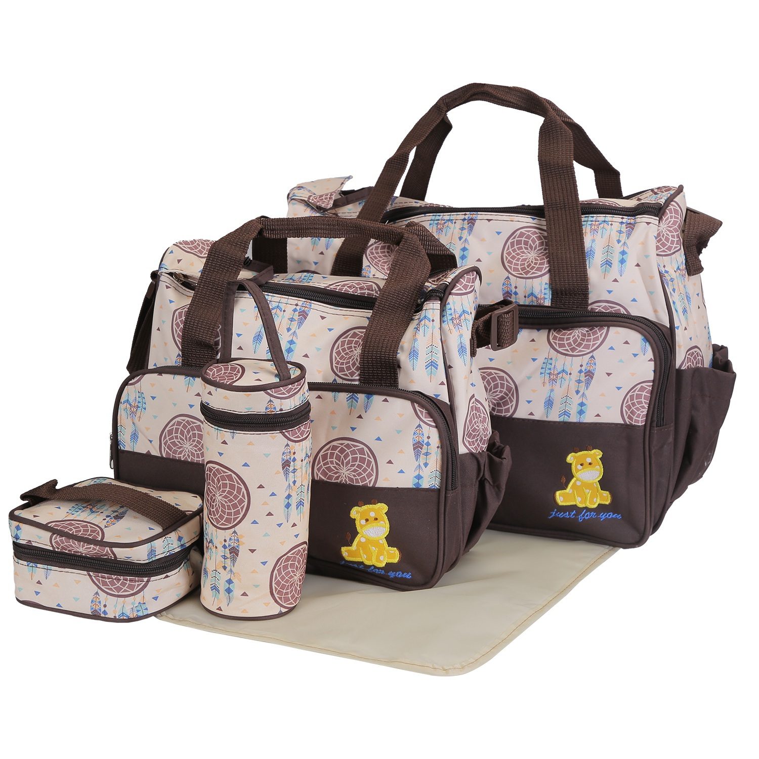 5Pcs Baby Nappy Diaper Bags Set Mummy Diaper Handbags With Diaper Pad Food Bag Bottle Bag Travel Tote Bags For Mom Dad - Image 10