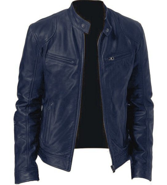 Men's Zip-up Cardigan PU Leather Jacket Fashion Pockets Stand Collar Short Tops Clothing - Image 8