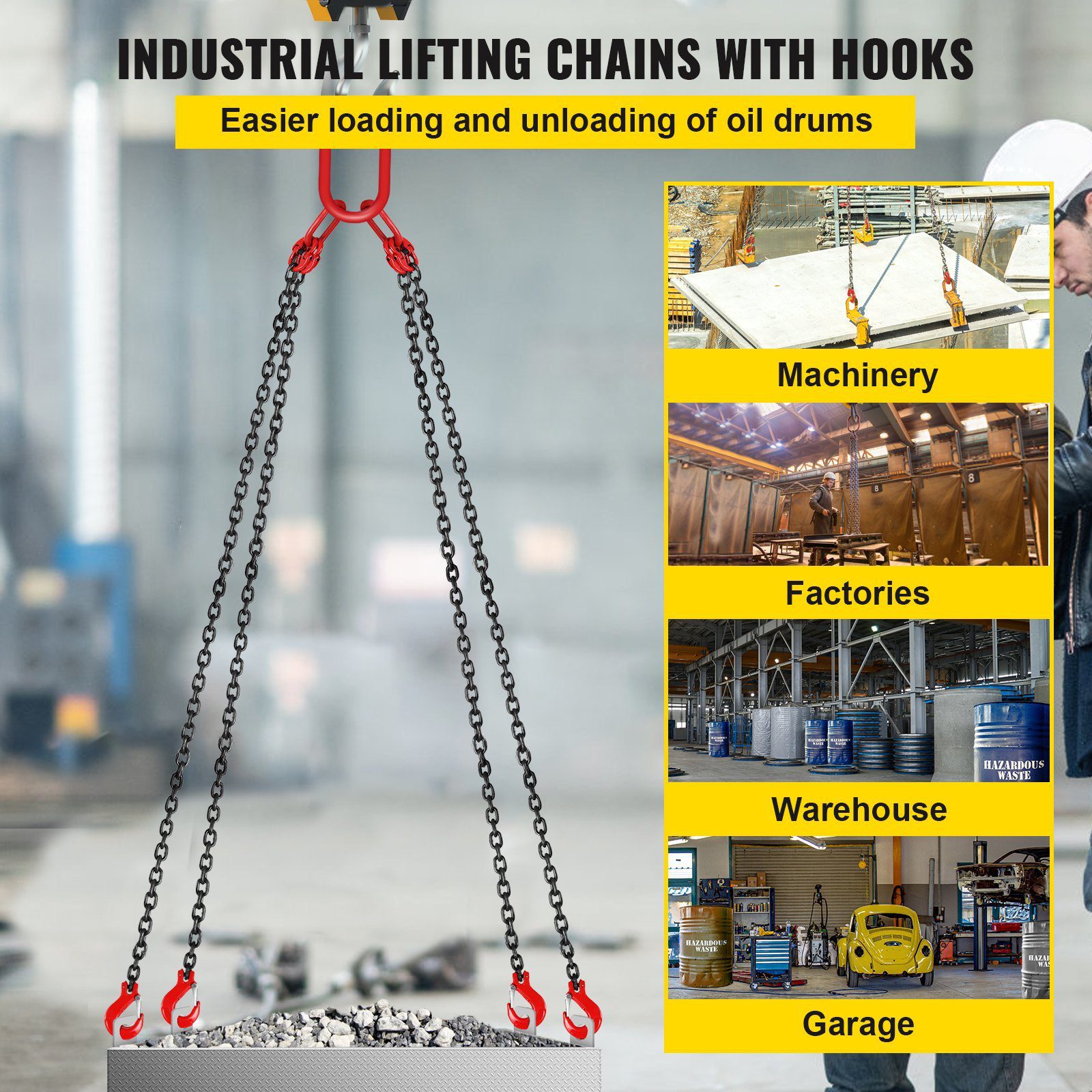 304.8 Cm Lifting Chain Sling, 7.9 Mm Hanging Lift Chain, 4989.5 Kg Capacity G80 Alloy Steel Engine Chain Hoist Lifts Heavy Duty 5 Ton With 4 Leg Grab Hooks And Adjuster - Image 2