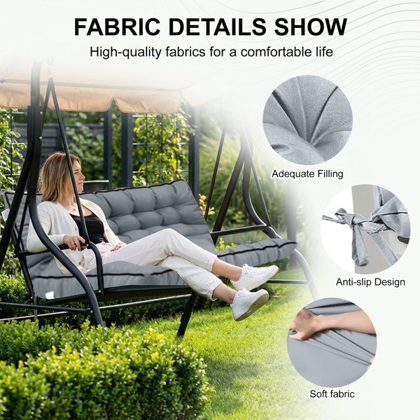 Outdoor Swing Cushions 70 Inch,Waterproof 4in Thick Porch Swing Cushion Replacement With Backrest And Ties,Comfortable 2-3 Seat Pation Swing Pad For Backyard,Garden,Lawn,Outdoor Furniture Light Grey - Image 2