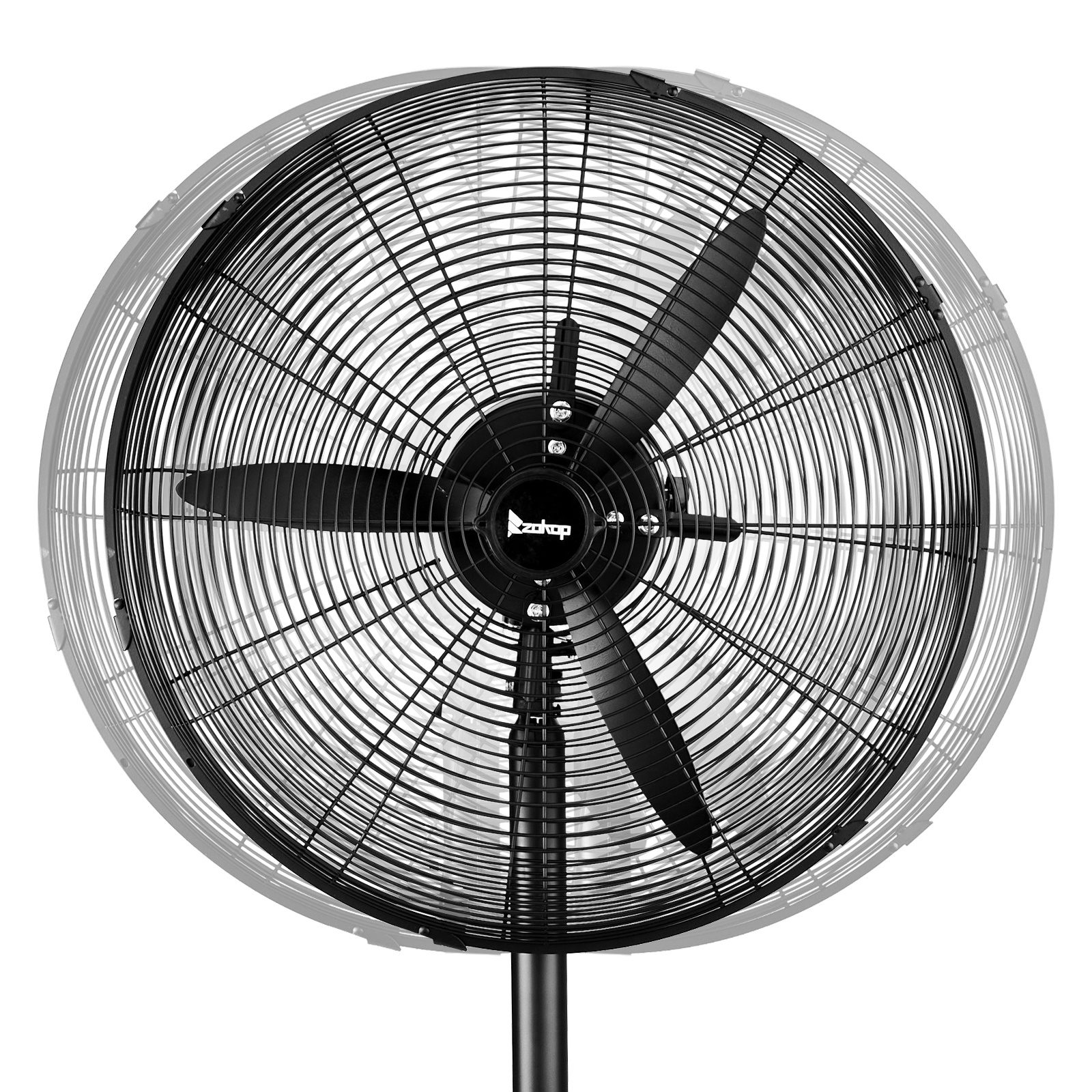 20 Inch Oscillating Pedestal Floor Fan, 5000 CFM High Velocity Standing Fan With BLDC Copper Motor, 4 Speeds Adjustable Height & Tilt Aluminum Blades Metal Industrial Fan For Garage Workshop Comm - Image 4