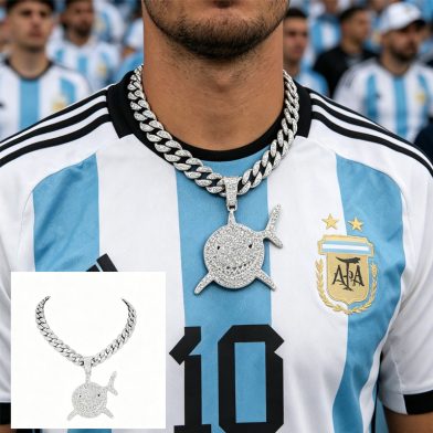13mm Width Football Pendant Necklace,rhinestone Gold-plated Shark Pendant Necklace, 3D Diamond Gold Zinc Alloy Stainless Steel Religious Zircon
