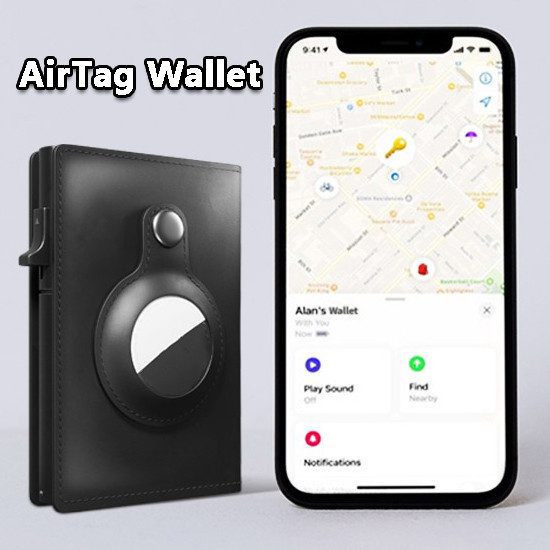 محفظة جلدية نحيفة للرجال مزودة بمكان مخصص لجهاز AirTag، وتتميز بميزات الحماية من السرقة وتقنية حجب RFID، وتصميم متعدد الوظائف. - الصورة 2