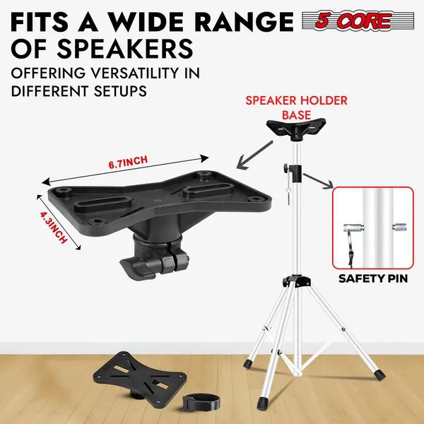 5 Core Speaker Stand Tripod Floor Heavy Duty Adjustable Up To 72 Inch DJ Studio Monitor Stands Pole Mount - SS HD WH BAG - Image 3