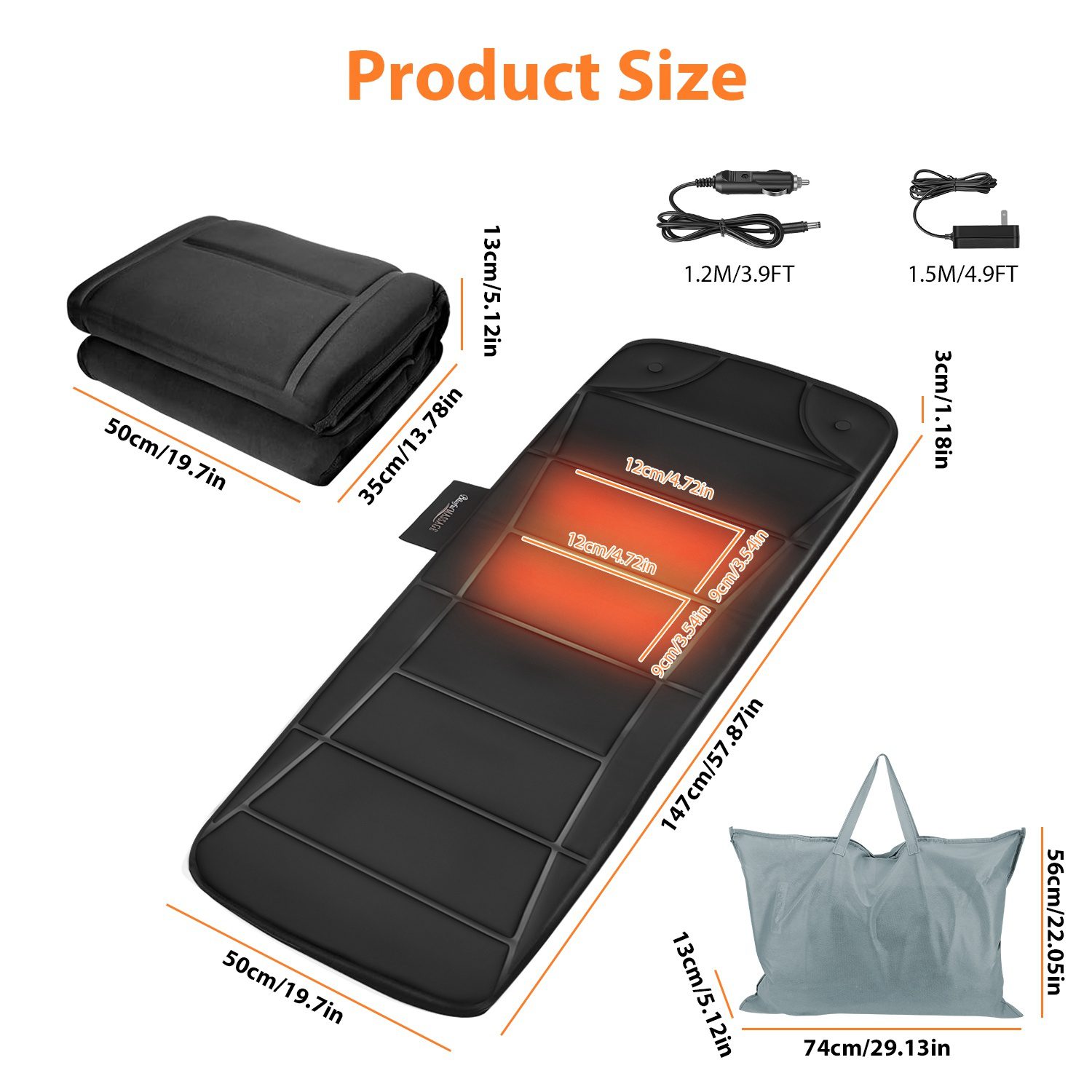 Vibration Massage Mat With Heat Full Body Massage Mattress Pad Electric Heated Massager With 10 Motors 9 Modes 9 Intensities 3 Heating Levels 3 Timer With Storage Bag Earplugs Car Charger For Neck Ba - Image 4