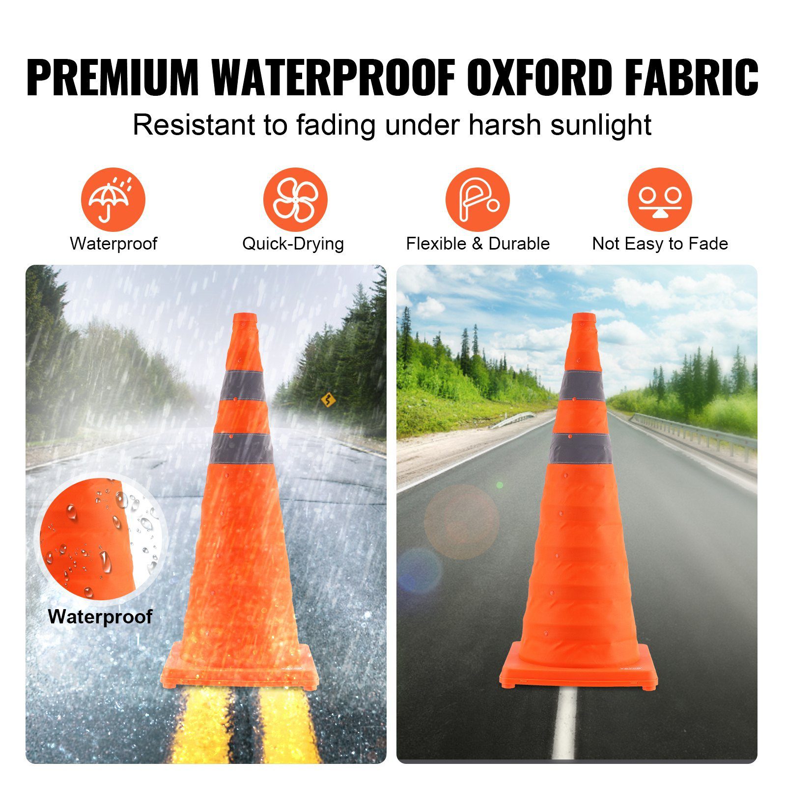 Safety Cones, 4 Pack 28 Inch Collapsible Traffic Cones, Construction Cones With Reflective Collars, Wide Base And A Storage Bag, For Traffic Control, Driving Training, Parking Lots - Image 5