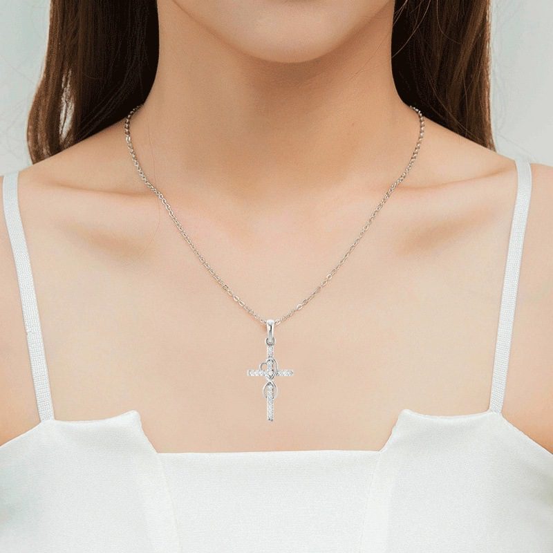 Alloy Pendant With Diamond And Eight-character Cross Necklace - Image 2