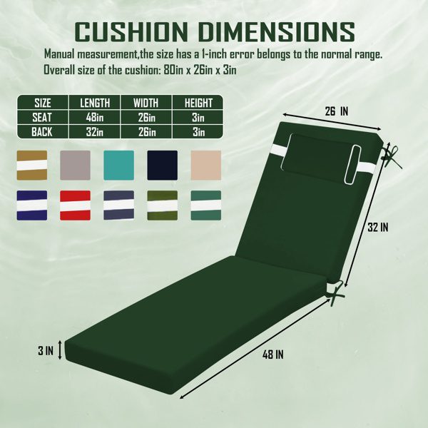 Outdoor Chaise Lounge Cushion, 80 In. X 26 In. X 3 In. Waterproof Fade-Resistant Patio Chair Pad For Pool Beach - Image 4