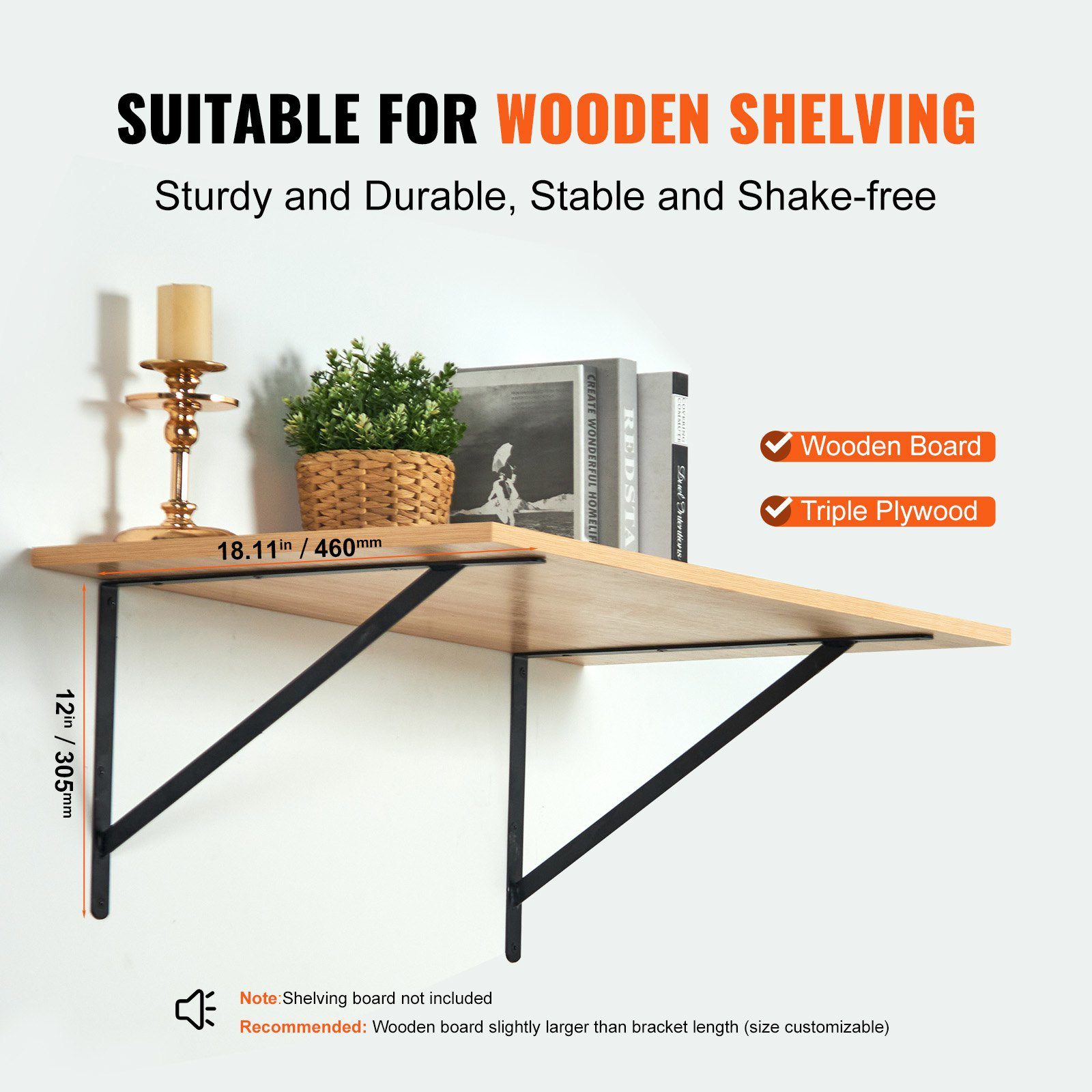 Shelf Bracket, 18 X 12 In 12 Pcs, Heavy Duty Floating Shelf Brackets, Brackets For Shelves, 3mm Thick Matte Black Triangle Shelf Bracket,Steel Shelving Brackets With 160 Lbs Load Capacity - Image 3