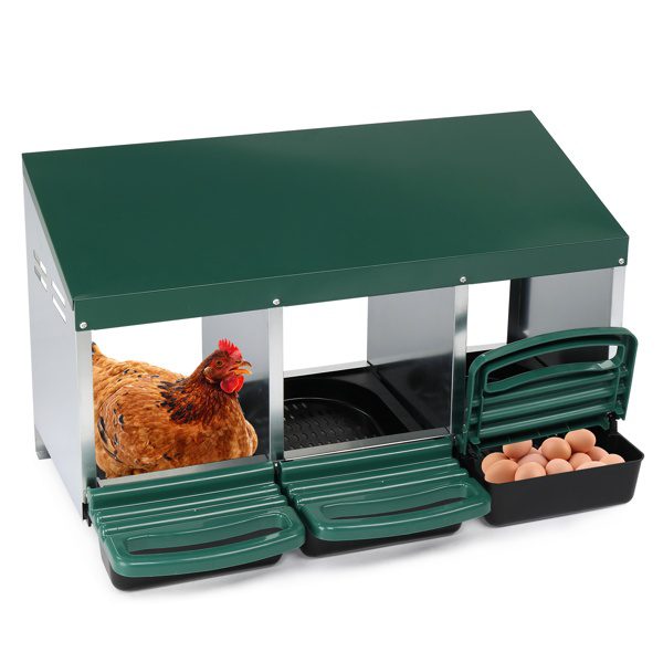 3 Compartment Roll Out Chicken Nesting Box With Plastic Basket, Egg Nest Box Chicken Laying Box Hens Chicken Coop Box, Green - Image 7