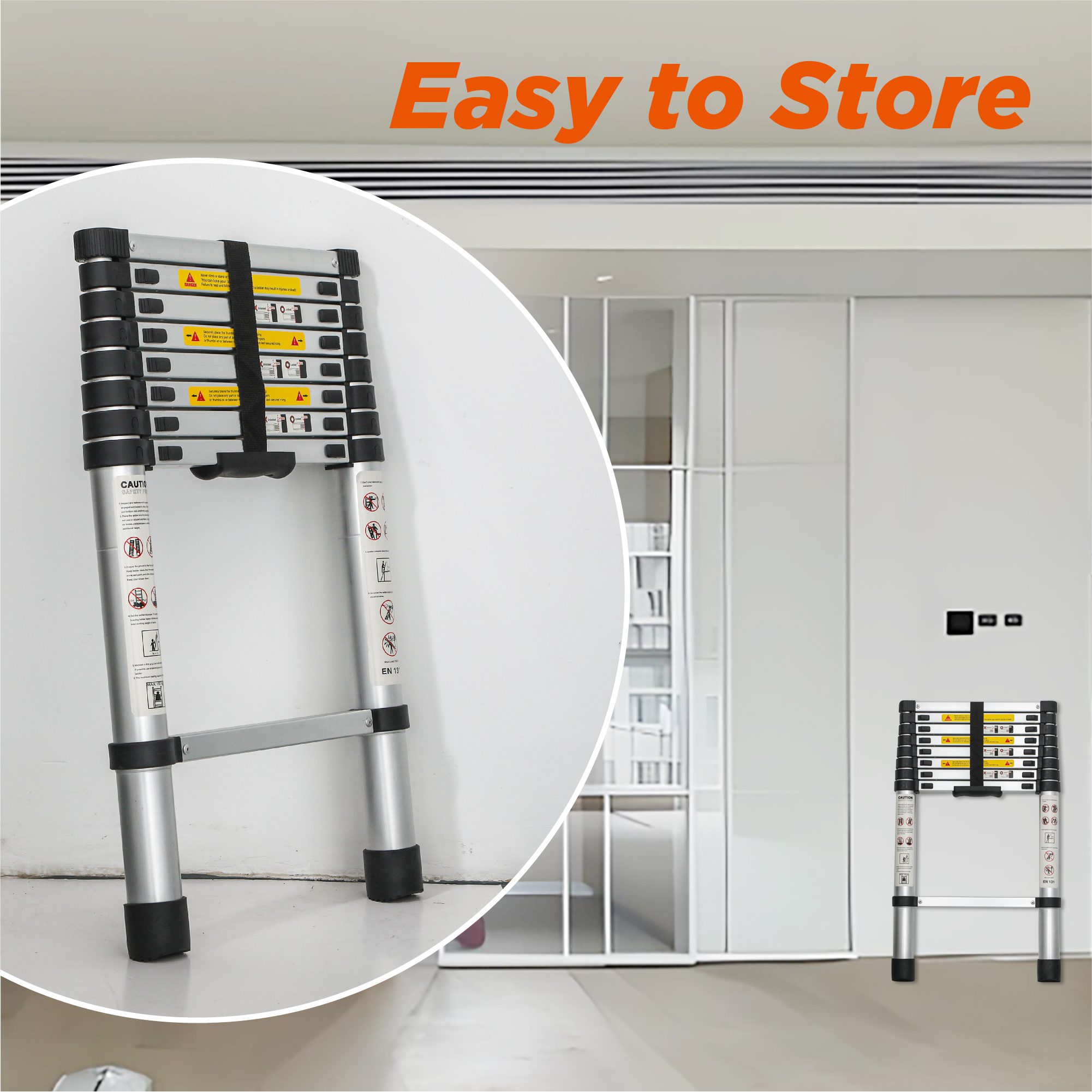 Telescoping Ladder 8.5FT, Telescopic Extension Ladder, Aluminum Alloy Folding Ladder Portable Multi-Purpose for Indoor Outdoor Work, Heavy Duty 300 lbs Load - Image 6