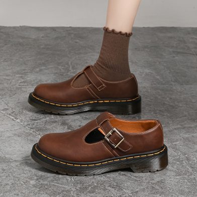 T-strap Mary Jane Shoes Genuine Leather Low-top