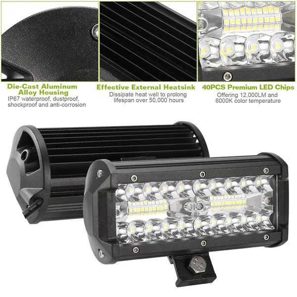 7in LED Light Bar 120W 12000LM LED Work Light Pods Offroad Driving Lights IP67 Waterproof Fog Light Spot Flood Beam For Jeep Trailer Truck Bus Boat - Image 2