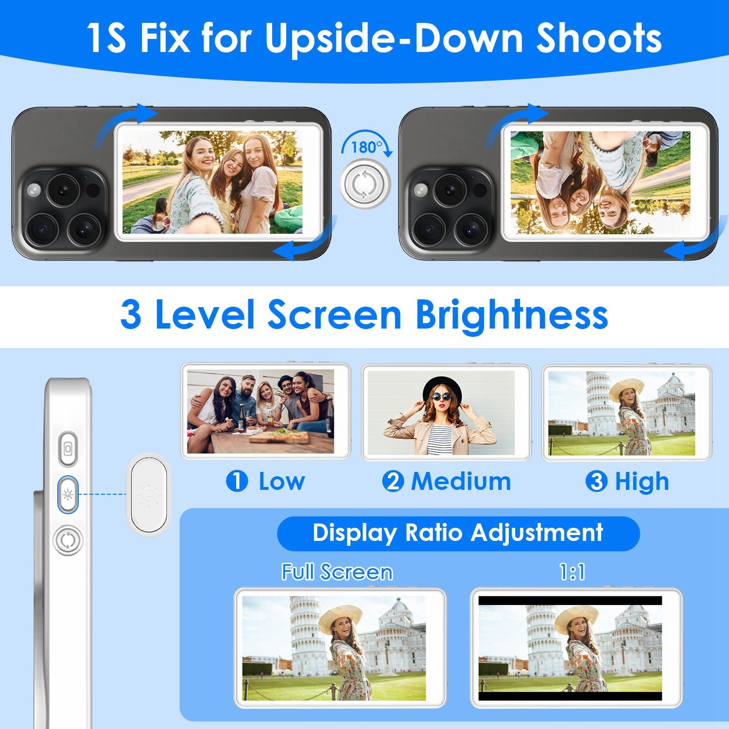Vlog Selfie Monitor Screen Magnetic Rear Camera Phone Monitor Wireless Selfie Monitor Screen With 33FT Remote For Vlog Live Stream Compatible With IOS Android - Image 3