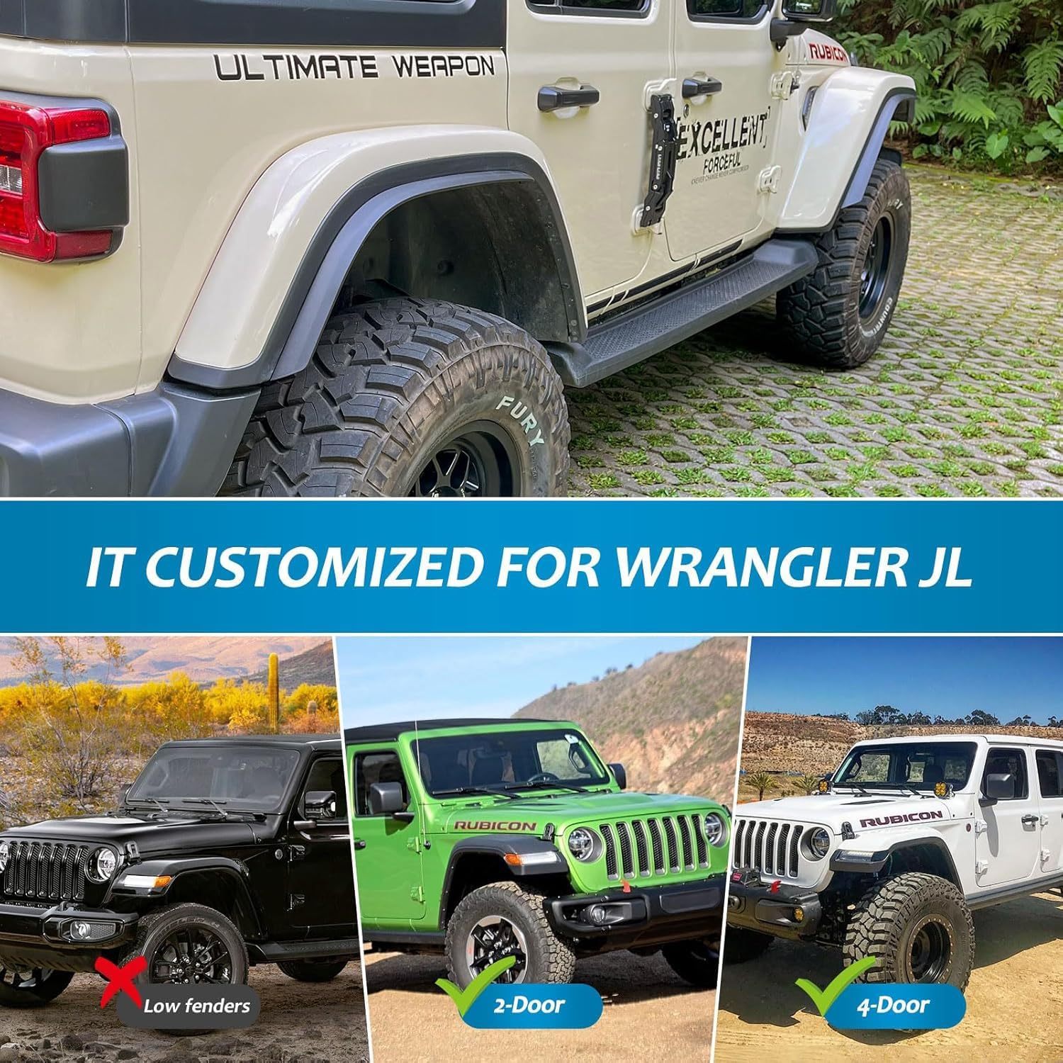 Fenders Front & Rear Fenders Compatible with 2018-2026 Jeep Wrangler JL and JLU Unlimited Rubicon, Off-Road Wheel Fender Liner Set 4 Pcs(Only Fit High Clearance Fender Flares,Not for 4XE) - Image 8