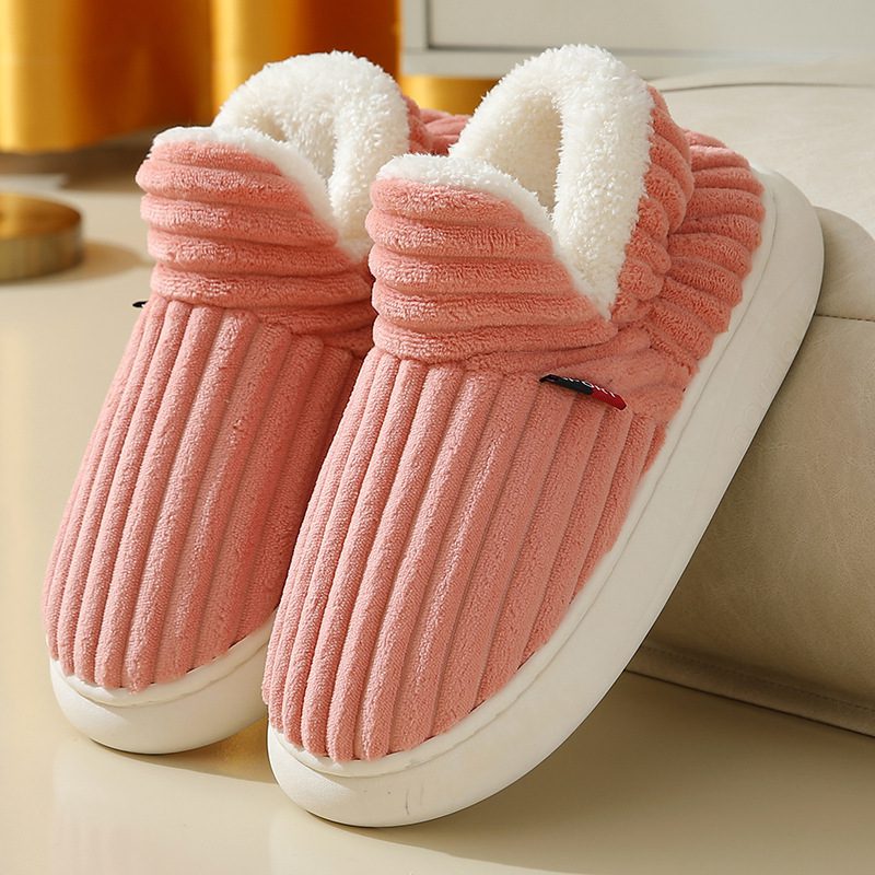 Winter Plush Home Shoes Fashion Solid Color Stripes Floor Bedroom Slippers Indoor Outdoor Garden Shoes For Women Men Couples - Image 8