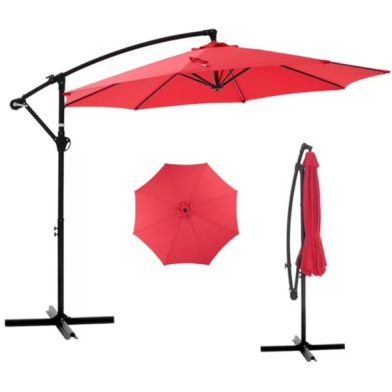Outdoor Patio Umbrella, 10ft Offset Hanging Patio Umbrella With Aluminum Stand, 8 Ribs, UV Protection For Pool Garden Backyard Market, Red Shipment From Walmart