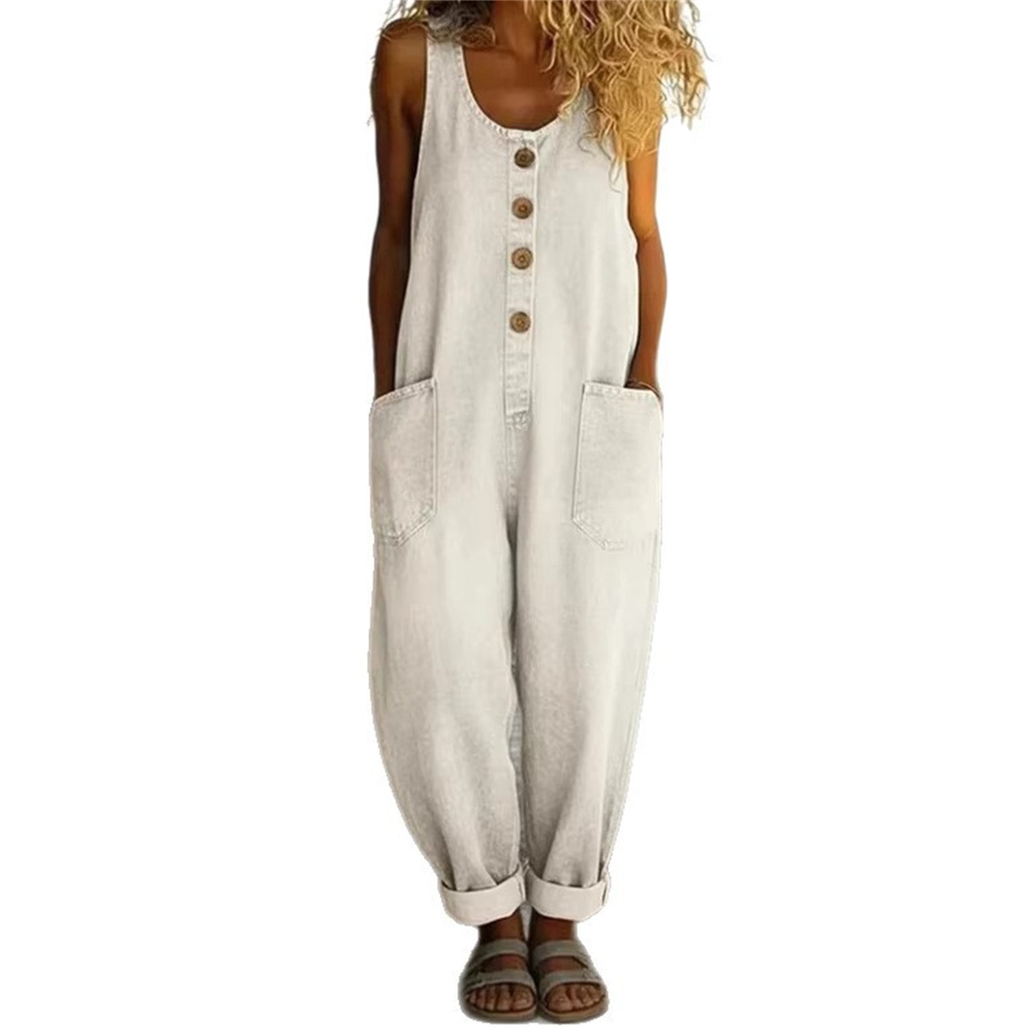 Womens Sleeveless Pocket Denim Jumpsuit - Image 7