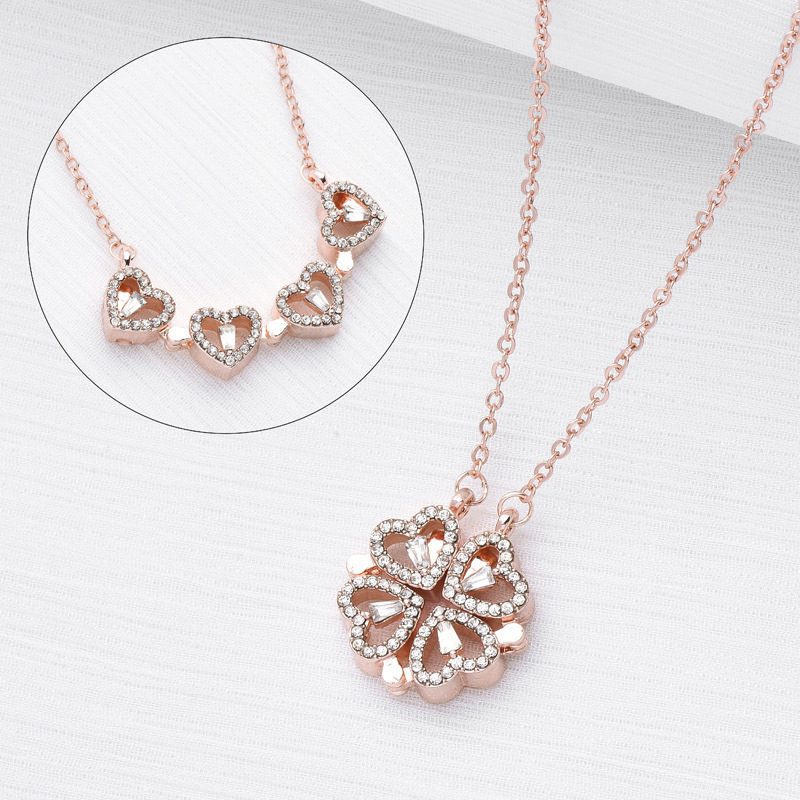 Retro Magnetic Folding Heart Shaped Four Leaf Clover Pendant Necklace Women Love Clavicle Chain Gifts Openable Choker Jewelry - Image 8