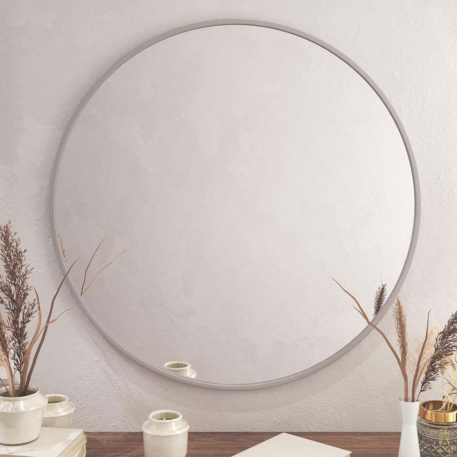 36 Inch Silver Metal Framed Round Bathrrom Mirror For Wall. W2203134961 - Image 2