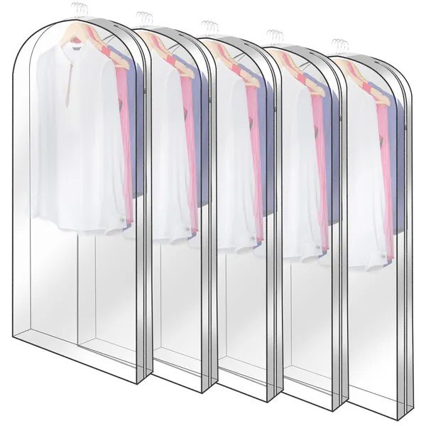 5 Pack Garment Bag For Hanging Clothes Dustproof Waterproof Hanging Clothes Storage Bag Clear Transparent Suits Cover For Sweater Jacket Coat Dress Shirt - Image 2