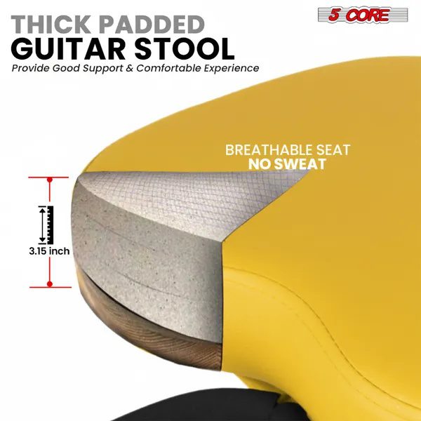 5Core Guitar Stool 3.15" Padded Chair Foldable Heavy Duty Music Seat Built In Foot Rest Guitar Stand - Image 3