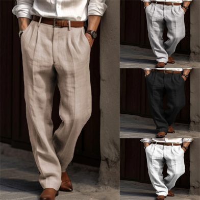 Mens Trousers With Pockets Solid Color Casual Straight-leg Dress Pant