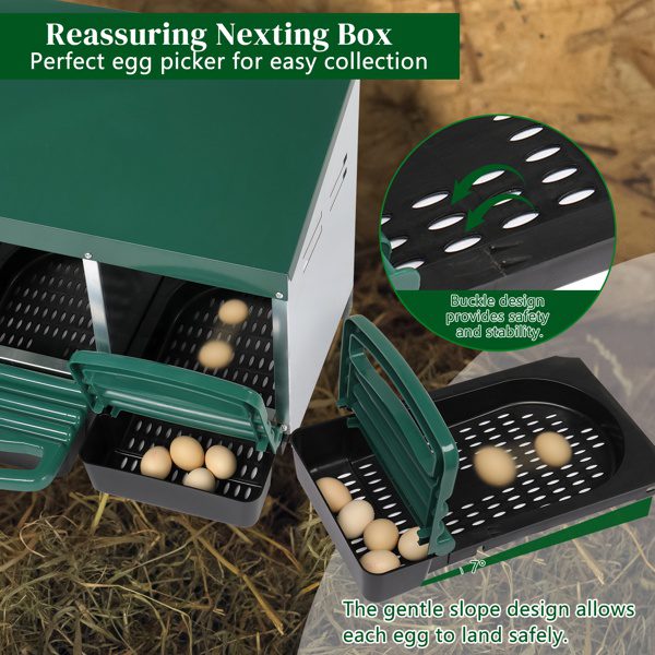 3 Compartment Roll Out Chicken Nesting Box With Plastic Basket, Egg Nest Box Chicken Laying Box Hens Chicken Coop Box, Green - Image 5