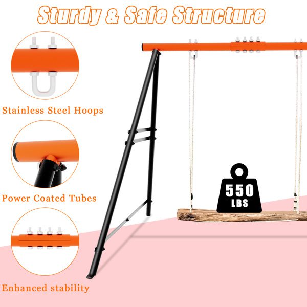 Swing Sets For B Ackyard, Swingset Outdoor For Kids, Toddler Porch Swing, Metal A-Frame Swing Stand For Indoor, A Dult B Ackyard Swing Frame, Easy To Assemble, Orange Without Swing - Image 3