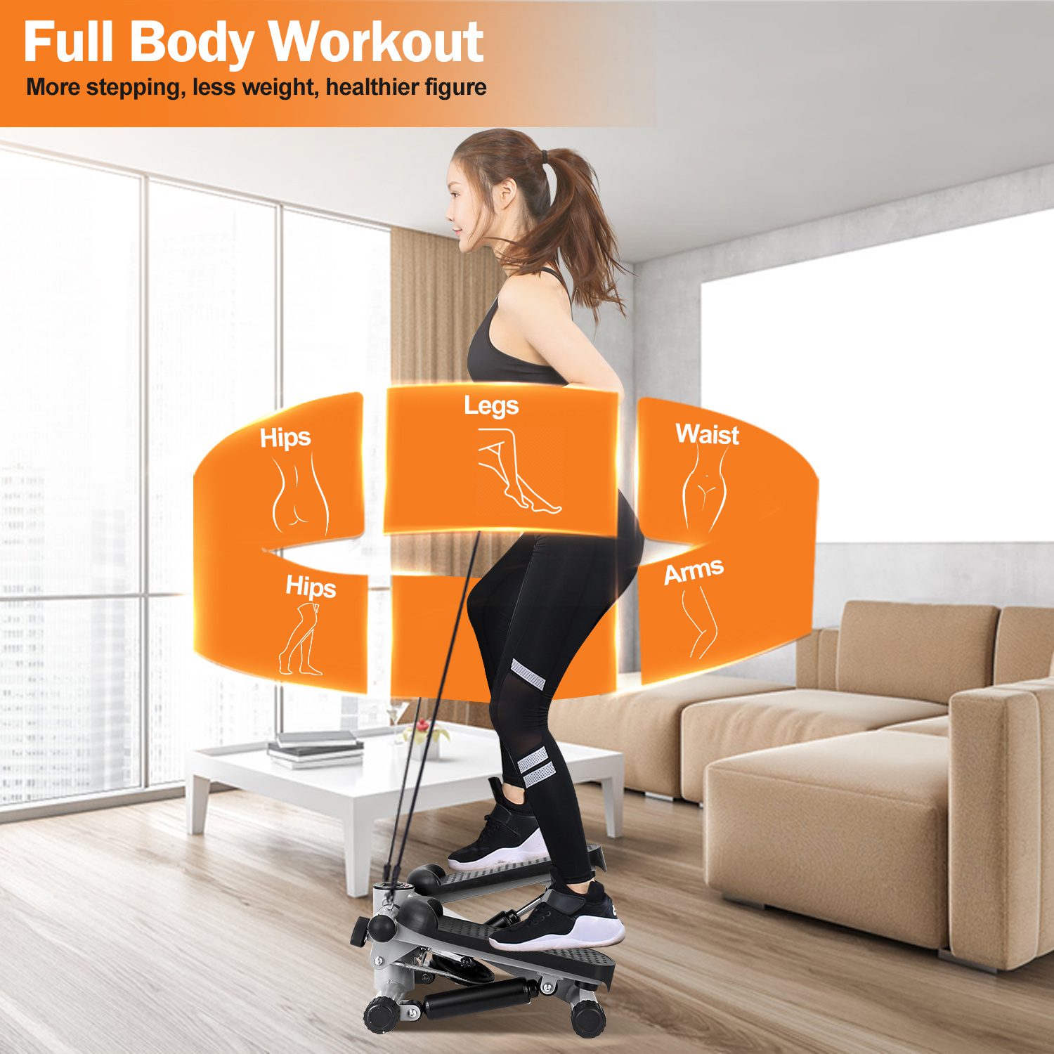 Stepper For Exercise Mini Fitness Stepper With 2 Resistance Bands LCD Monitor Max 330.7LBS Load Stair Stepper Quiet Stepper - Image 3