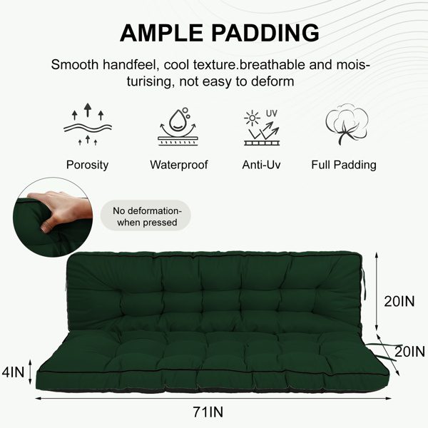 Outdoor Swing Cushions 70 Inch,Waterproof 4in Thick Porch Swing Cushion Replacement With Backrest And Ties,Comfortable 2-3 Seat Pation Swing Pad For Backyard,Garden,Lawn,Outdoor Furniture Dark Green - Image 5