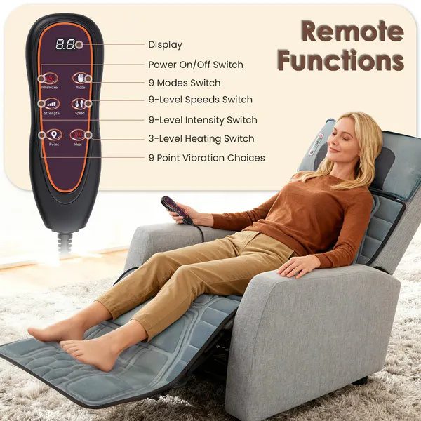 Flannel / PU Material Options - 1 Pc Full Body Massage Mat Multifunctional Massage Chair Pad With Heat Timer Shiatsu Neck Massager Carry Bag Earplugs Anti-Slip Bottom For Reclining Chair - Image 5