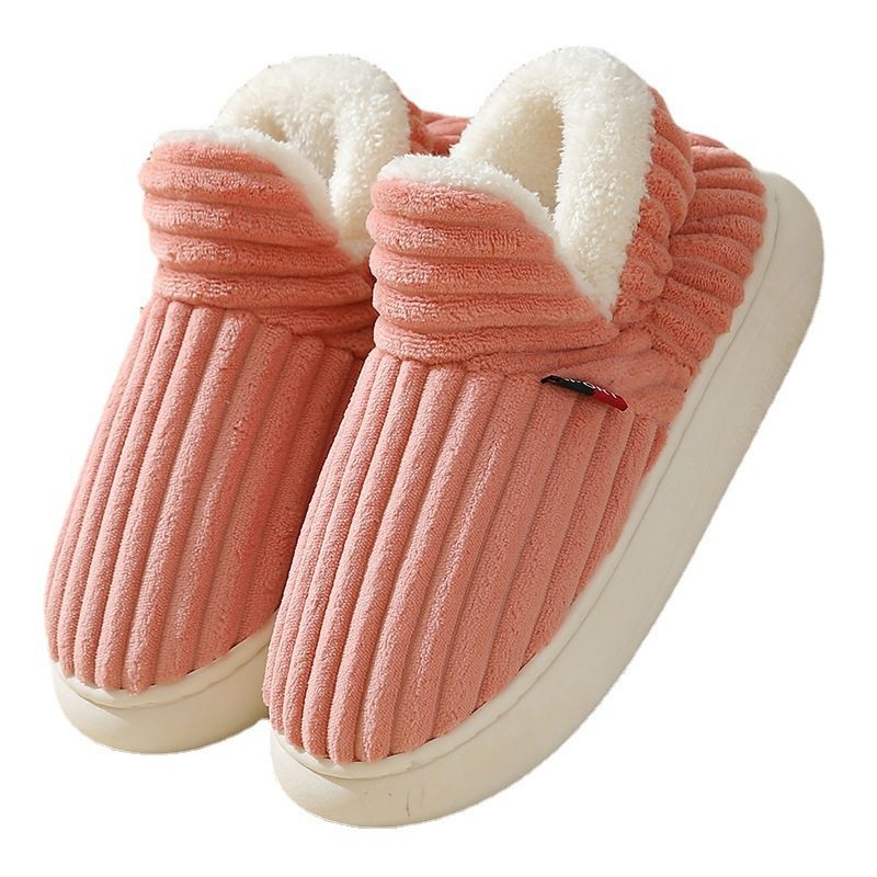 Winter Plush Home Shoes Fashion Solid Color Stripes Floor Bedroom Slippers Indoor Outdoor Garden Shoes For Women Men Couples - Image 6