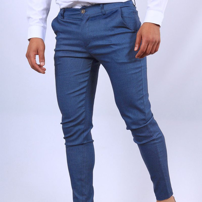 Men's Slim Button Trousers Fashion Solid Office Versatile Long Pencil Pants - Image 10