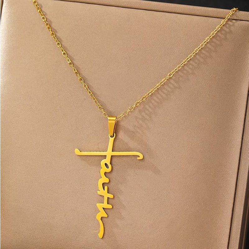 4PCS Faith Necklace For Women Christian Cross Faith Word Church Prayer Religious Pendant Necklace Christian Religious Jewelry Gift,2 Gold 2 Silver - Image 4