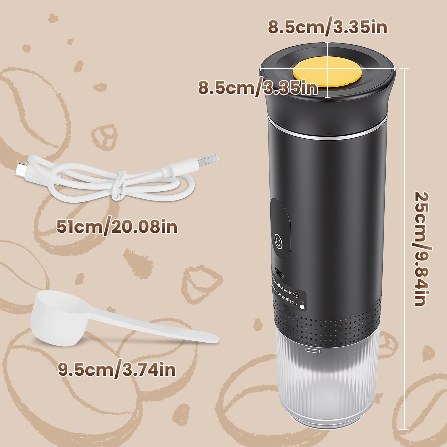 3 In 1 Portable Espresso Machine Cordless Mother Day Self Heating Coffee Maker With 7500mAh Battery Heating 20Bar Pressure Anti Dry Burn Fit For Ground Coffee Capsules For Camping Hiking RV Home - Image 7