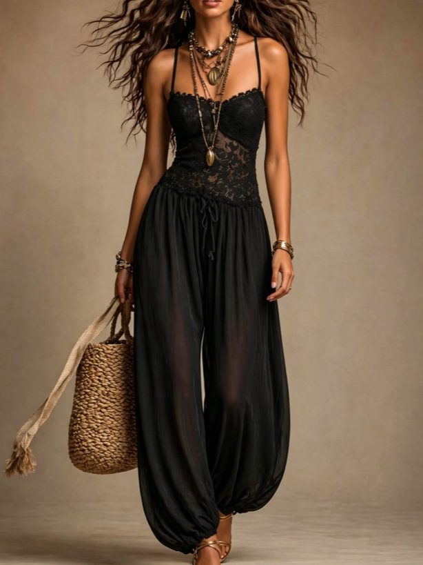 Women's Spaghetti Strap Jumpsuit - Casual Loose Fit Wide Leg Romper Comfortable Summer Fashion Outfit - Image 6