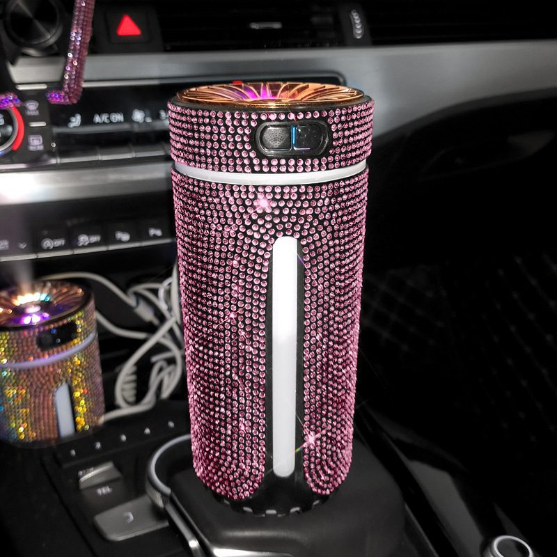 معطر هواء ومرطب سيارة فاخر بتصميم الألماس مع إضاءة LED، موزع عطور لتنقية وتعطير هواء السيارة وإكسسوارات سيارات للنساء - الصورة 5