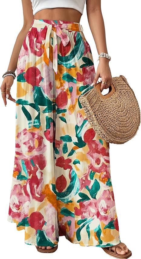 Womens Flowing Floral Wide-Leg Pants - Image 6