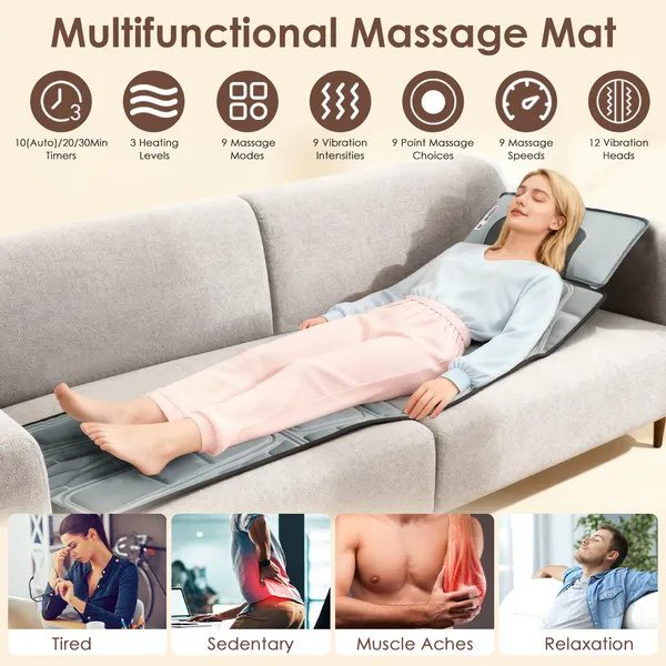 Flannel / PU Material Options - 1 Pc Full Body Massage Mat Multifunctional Massage Chair Pad With Heat Timer Shiatsu Neck Massager Carry Bag Earplugs Anti-Slip Bottom For Reclining Chair - Image 3