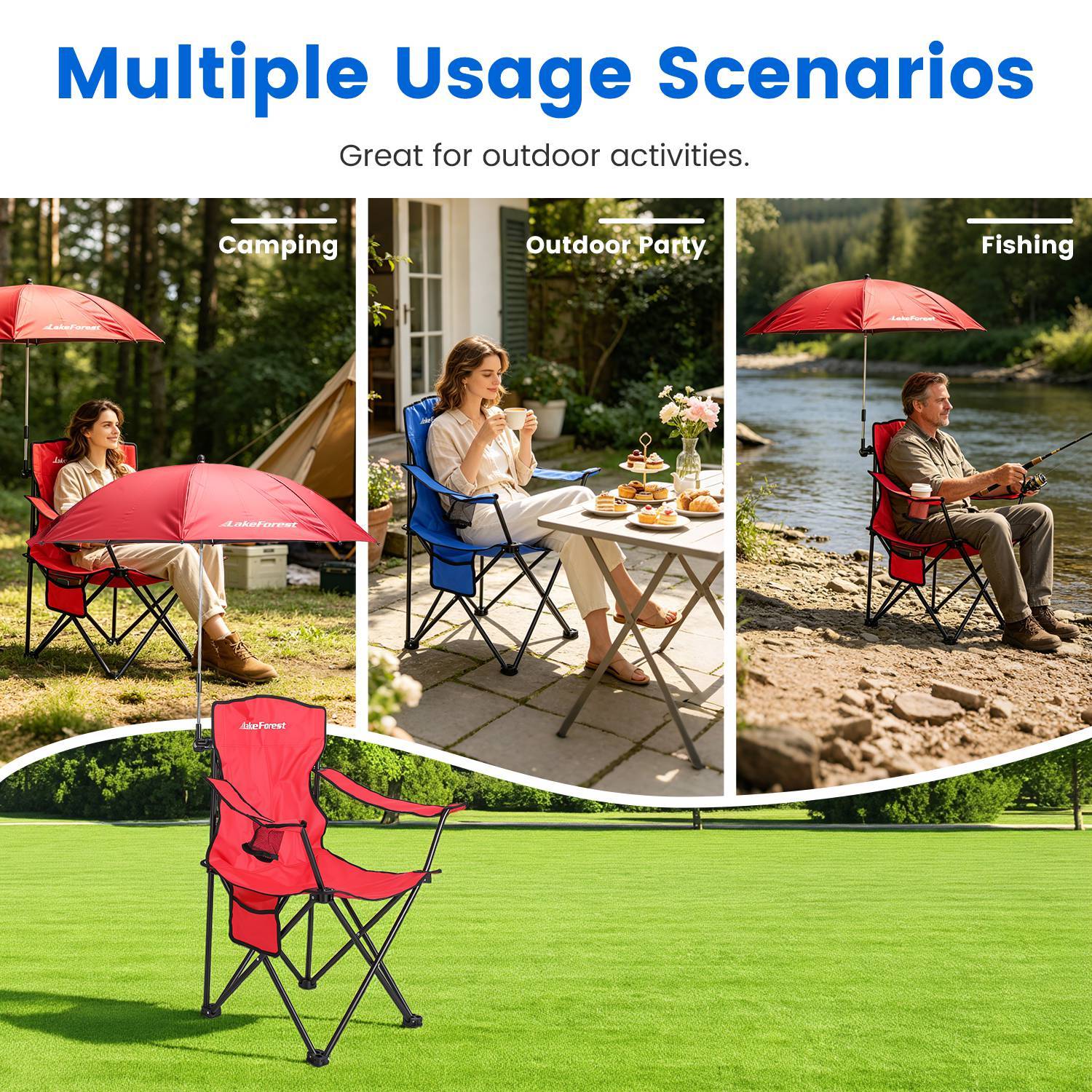 1Pc Camping Chair With Umbrella Lightweight Foldable Outdoor Chair With Cup Holder Detachable Sun Canopy Carrying Bag 330LBS Max Load For Beach Picnic Travel Concert Outdoor Activities - Image 3
