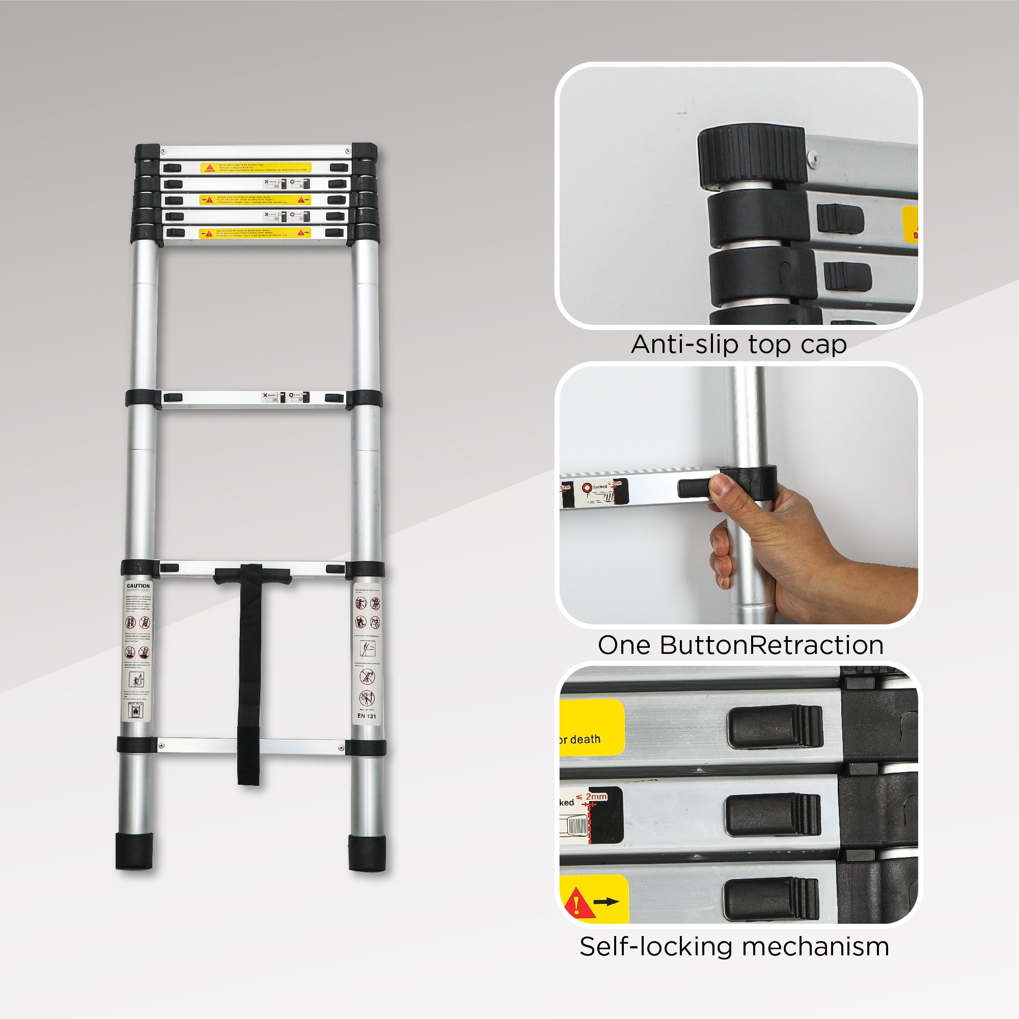 Telescoping Ladder 8.5FT, Telescopic Extension Ladder, Aluminum Alloy Folding Ladder Portable Multi-Purpose for Indoor Outdoor Work, Heavy Duty 300 lbs Load - Image 10