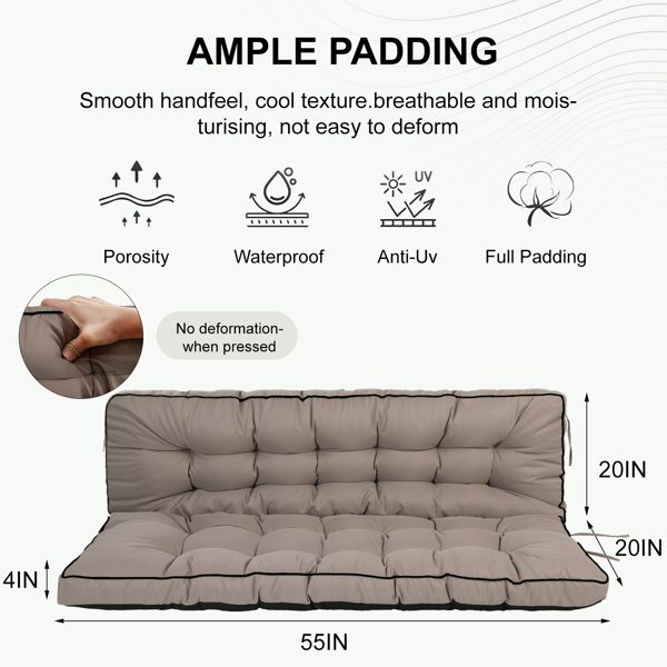 Outdoor Swing Cushions 55 Inch,Waterproof 4in Thick Porch Swing Cushion Replacement With Backrest And Ties,Comfortable 2-3 Seat Pation Swing Pad For Backyard,Garden,Lawn,Outdoor Furniture - Image 3